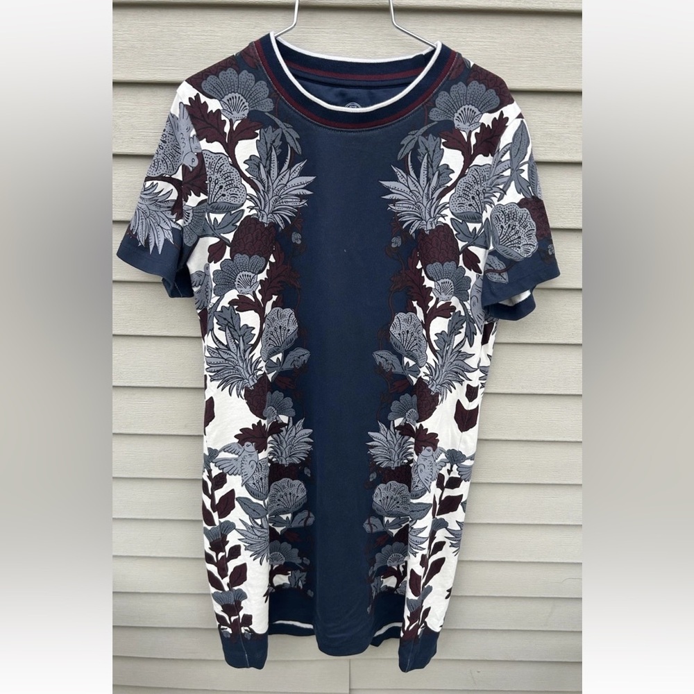 TORY BURCH Printed T-Shirt Dress Imperial Garnet Wonderland Vine Size S